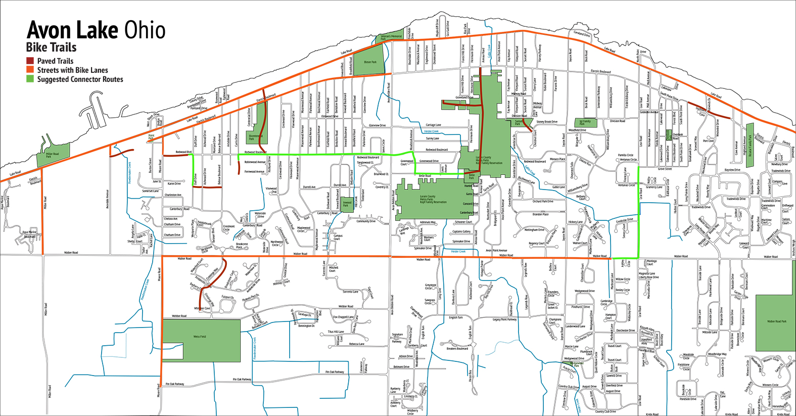 street map with parks and bike trails